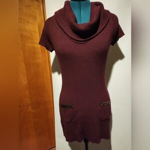 Elegant Burgundy Cowl Neck Long Sweater